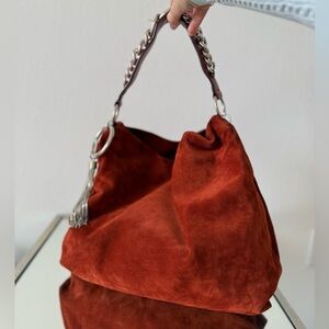 JIMMY CHOO rusty brown suede CALLIE LARGE Hobo Shoulder Bag